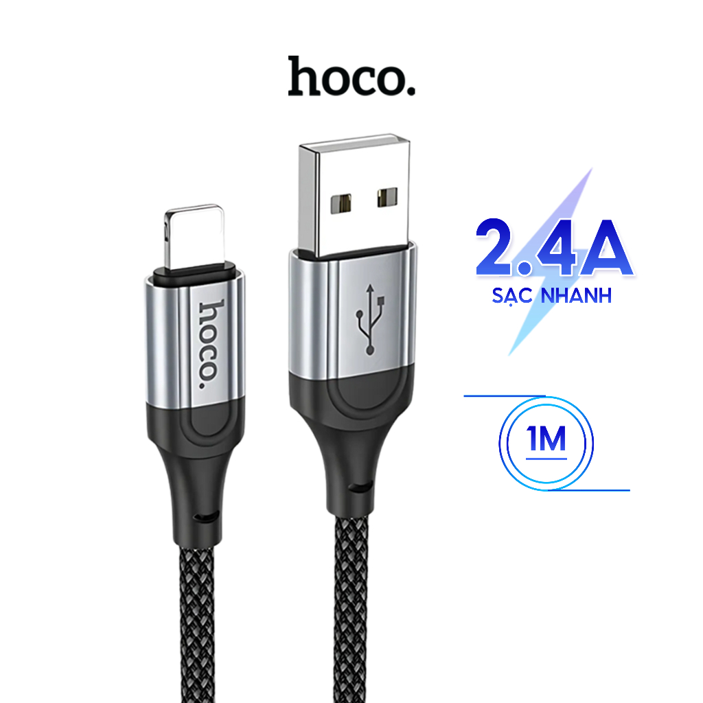 Dây sạc nhanh Hoco,cáp sạc bọc dù chính hãng cho điện thoại phone 6-14 cổng usb truyền dữ liệu thiết kế dây dù | BigBuy360 - bigbuy360.vn
