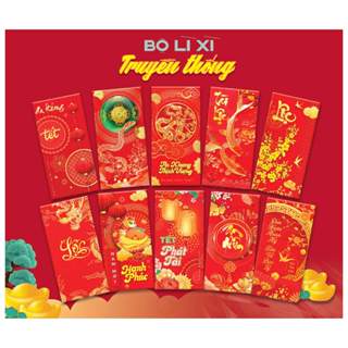 10 xấp 100 Bao Lì Xì Đỏ Truyền Thống Đẹp