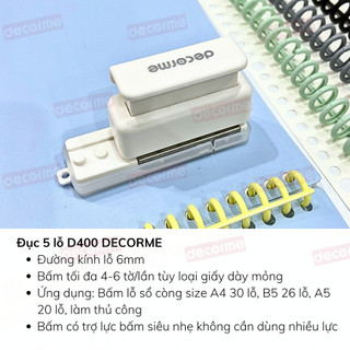 DecorMe Bấm giấy 5 lỗ Decorme 0.6mm, đục giấy sổ còng A4 B5 A5 làm sổ tay, sổ planner