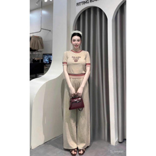 Set bộ nữ áo len lông thỏ tay ngắn kèm quần suông ống rộng thu đông bộ mặc nhà