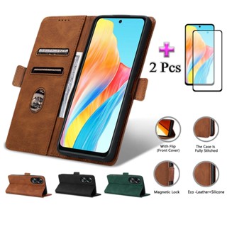 Bao Da 2 Trong 1 Ốp Lưng Cho Điện Thoại OPPO A58 4G Bao Da Đơn Giản Kèm Màng Bảo Vệ Gốm