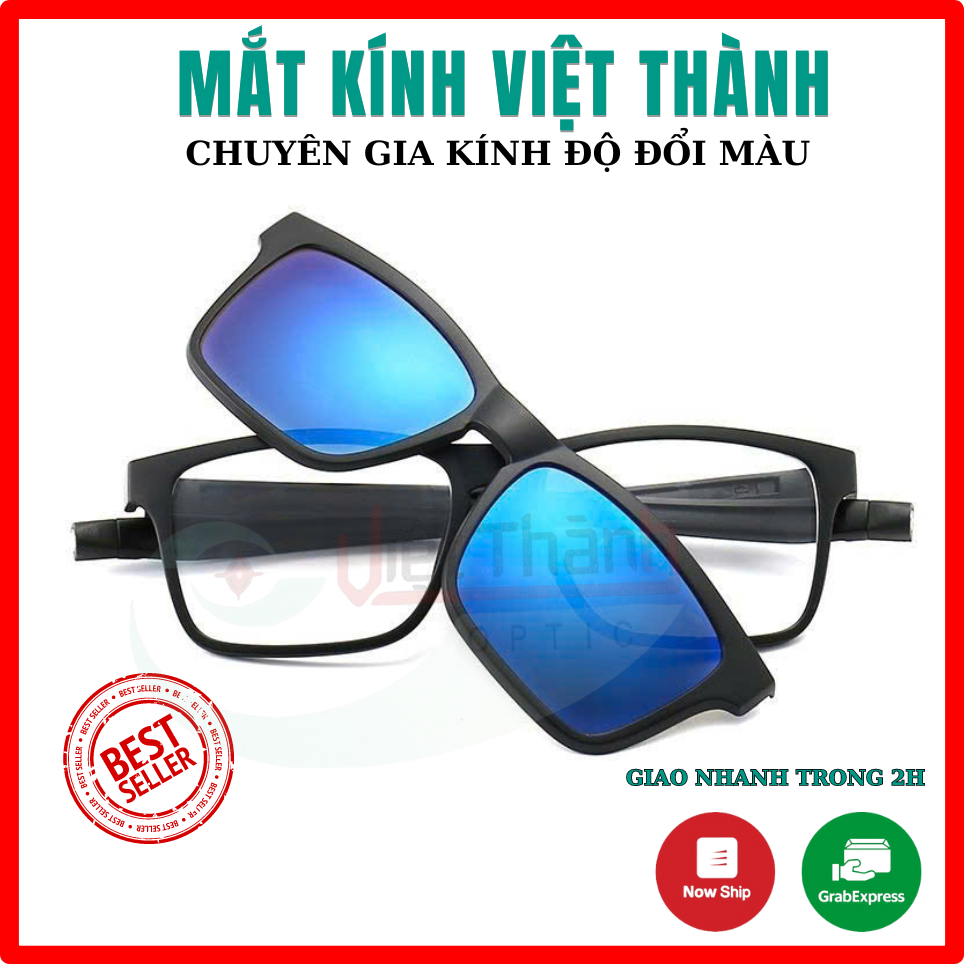 (Có sẵn độ cận)Kính râm cận 5 in 1 thể thao chân có lò xo Mắt Kính Việt Thành M4202