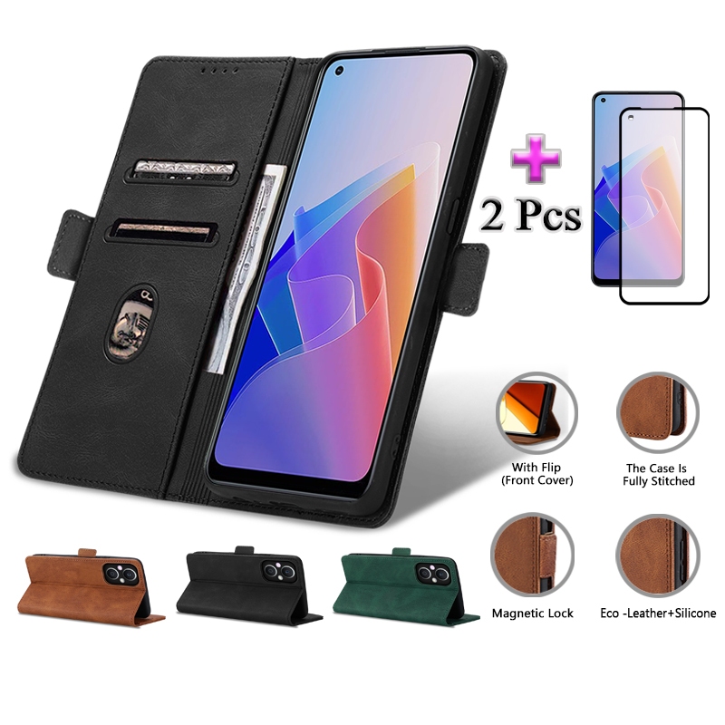 Bao Da 2 Trong 1 Ốp Lưng Cho Điện Thoại OPPO Reno 7Z 8Z Bao Da Đơn Giản Kèm Màng Bảo Vệ Gốm