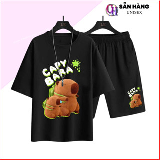 Set đồ mặc nhà in hình Chuột CAPYBARA mùa thu đông hè thể thao ,bộ đùi quần áo nam nữ 10-80KG K