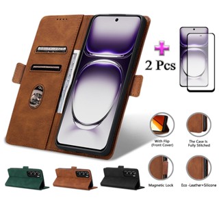 Bao Da 2 Trong 1 Ốp Lưng Cho Điện Thoại OPPO Reno 12 5G Bao Da Đơn Giản Kèm Màng Bảo Vệ Gốm