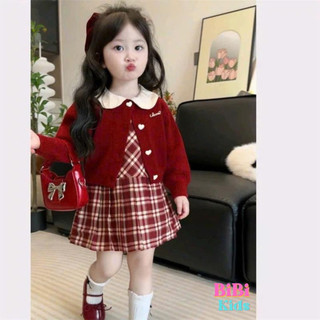 sét bé gái , sét áo khoác cardigan len kèm váy kẻ caro cho bé gái siêu dễ thương từ 8-27kg (D03)