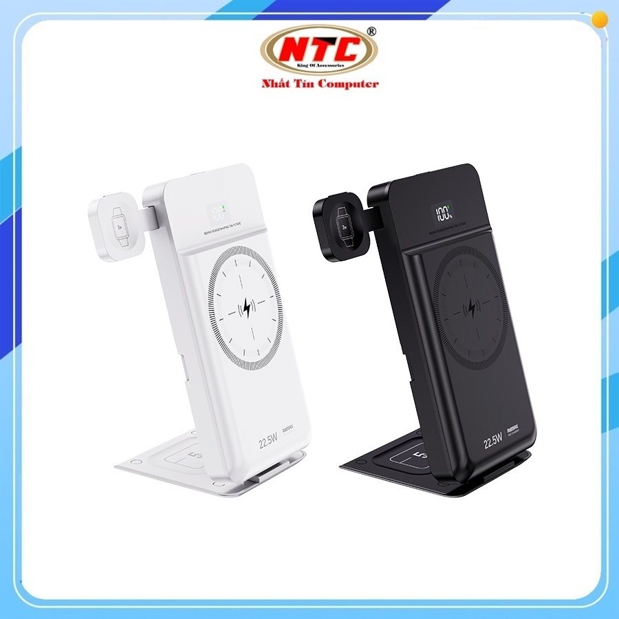 [CÓ 3C] Pin dự phòng không dây 5-in-1 Remax RPP-D3 10000mAh wireless 15W 2 USB 22.5W - kiêm giá đỡ