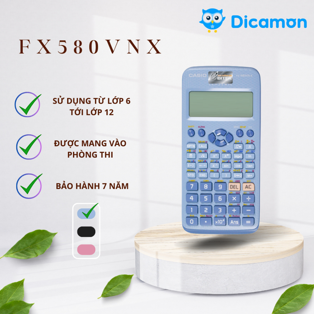 Máy Tính Casio FX-580VNX màu xanh chính hãng Dicamon dành cho học sinh cấp 2 cấp 3 bảo hành 7 năm
