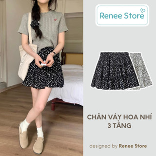 Chân váy hoa nhí cạp chun có lót trong, chân váy ngắn 3 tầng xoè ulzzang -V322