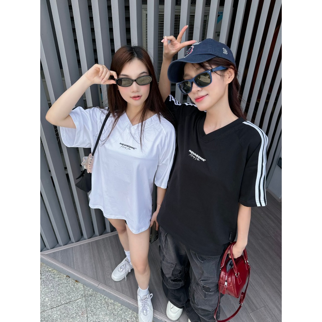 Áo Thun Boxy Raglan Local Brand NEVASOME V-Neck Sọc Tay Cotton 260 gsm Tay Lỡ Form Boxy Rộng Nam Nữ | BigBuy360 - bigbuy360.vn