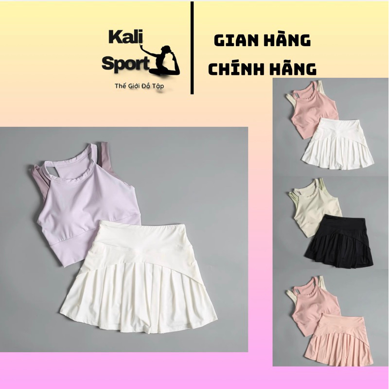 [ORDER] KALI SPORT Set Đồ Tập Thể Thao Pickleball Cầu Lông Gym Nữ Áo Hai Dây Cách Điệu Và Chân Váy X