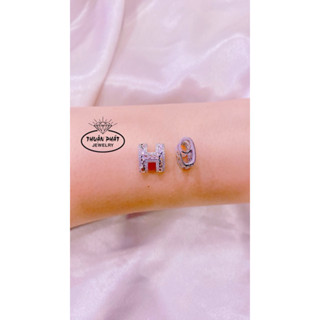 Phụ Kiện Mặt Dây Chuyền M055 Charm Chữ H Viền Tấm Trang Sức Bạc Ý Xi Kim -Bạc Thuận Phát