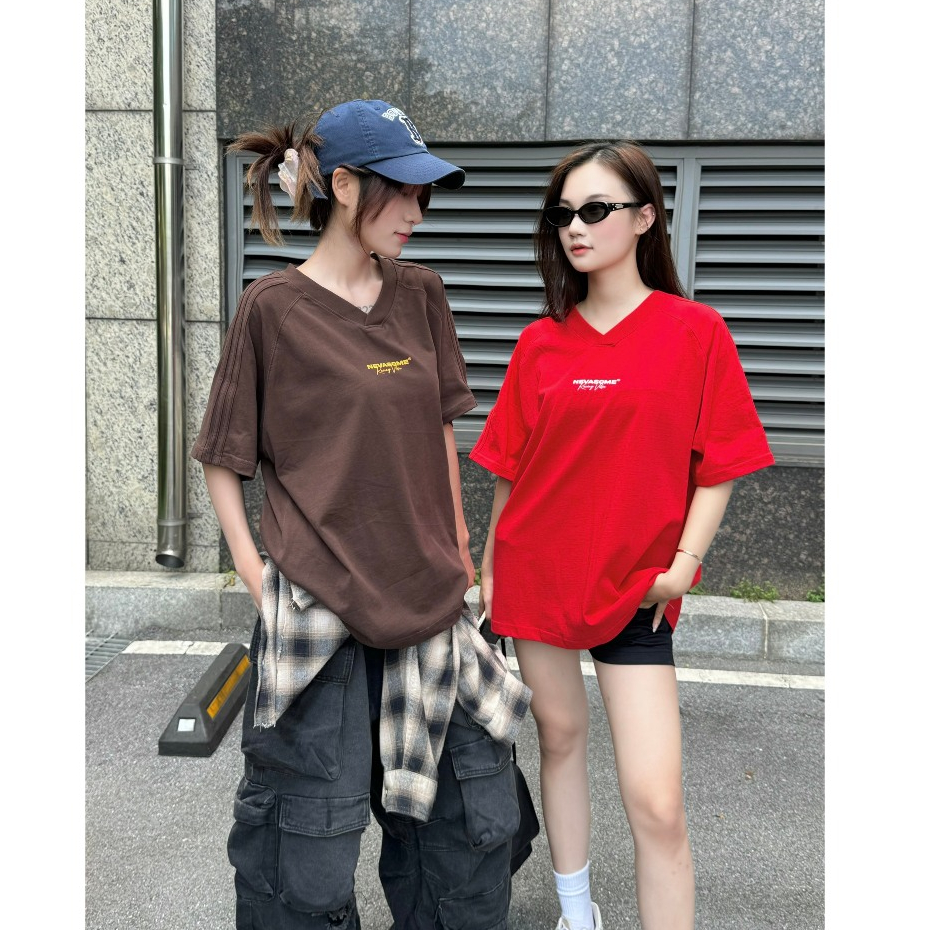 Áo Thun Boxy Raglan Local Brand NEVASOME V-Neck Sọc Tay Cotton 260 gsm Tay Lỡ Form Boxy Rộng Nam Nữ | BigBuy360 - bigbuy360.vn