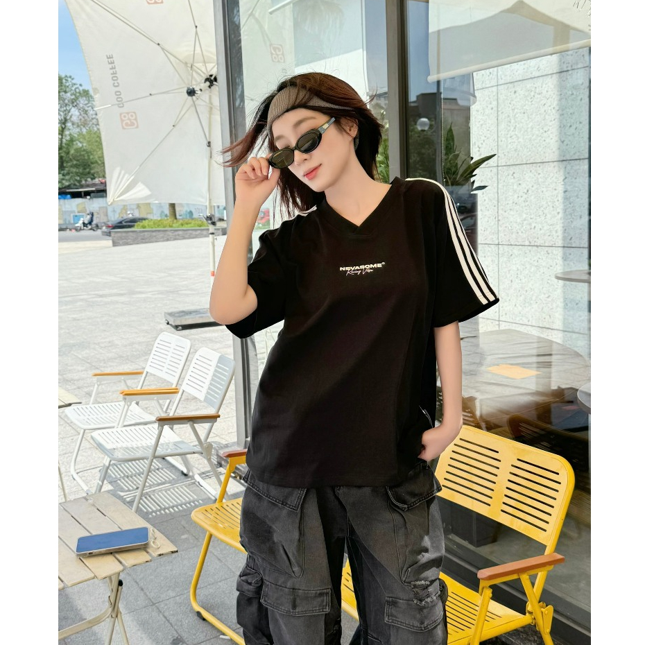 Áo Thun Boxy Raglan Local Brand NEVASOME V-Neck Sọc Tay Cotton 260 gsm Tay Lỡ Form Boxy Rộng Nam Nữ | BigBuy360 - bigbuy360.vn