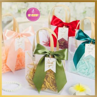  Túi Đựng Quà Quai Cói ST GROUP kèm nơ và giấy rơm nhiều màu Túi Nhựa Bóng Kính chống thấm nước đựng hoa quà tặng 