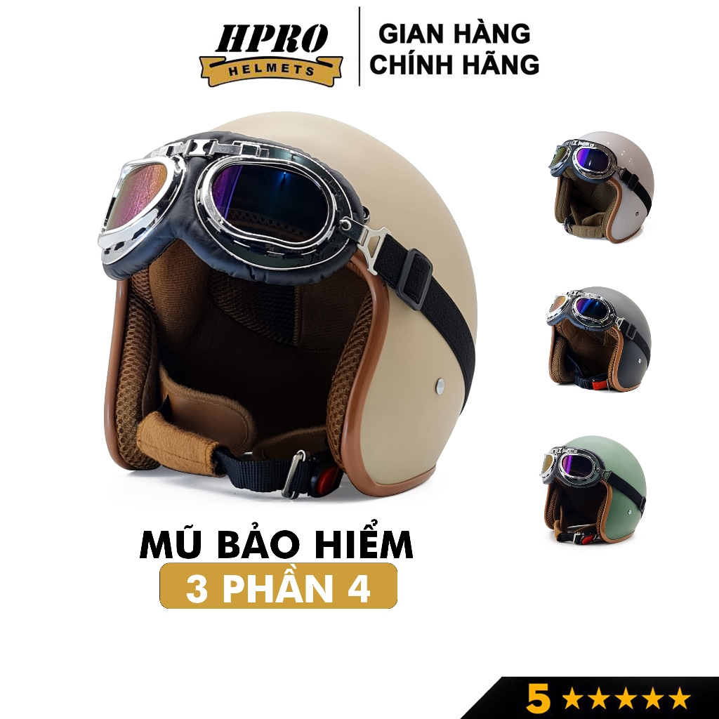 Mũ bảo hiểm 3/4 đầu, SUNDY Helmets, nhiều màu sắc thời trang, cá tính, Freesize (54-58cm) kèm kính Phi Công, UV.