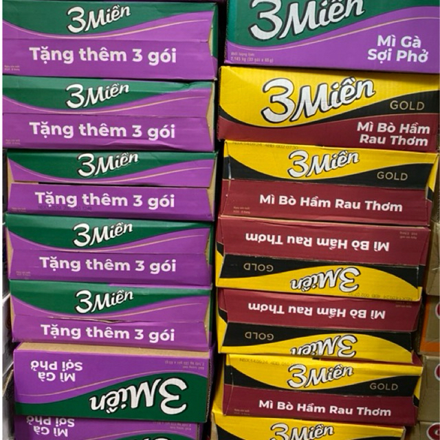 Thùng 30 gói  Mì Tôm 3 Miền 65g/75g(Bò Hầm Rau Thơm).