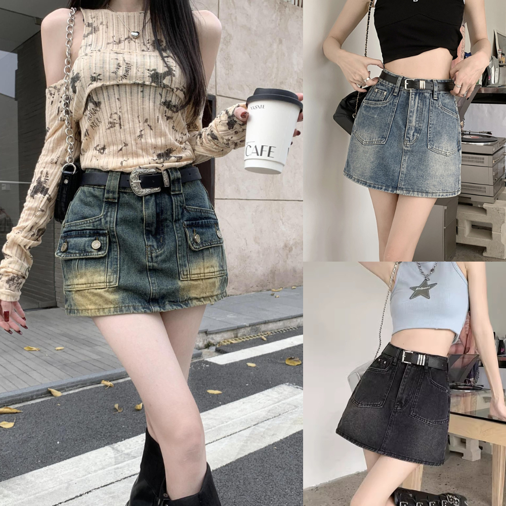 Chân Váy Jean Ngắn Chữ A Miaa Cạp Cao Dáng Ngắn Tôn Dáng Chân Váy Bò Có Quần Trong Bảo Hộ Chất Bò Denim Co Giãn Đủ Size