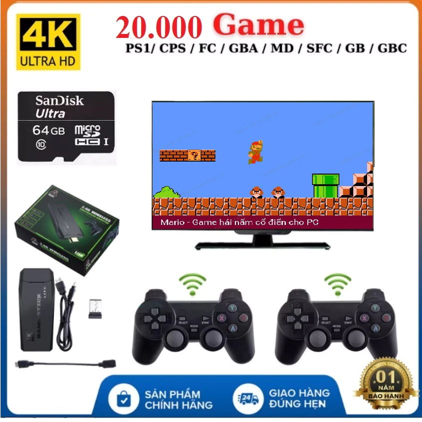 Máy Chơi Game 4 nút Không Dây 64G hơn 20.000+ Trò Chơi/ PS 10000 Game Ps1/ Ps2 /Nitendo/FC Compact/FC , kết nối HDMI. | BigBuy360 - bigbuy360.vn