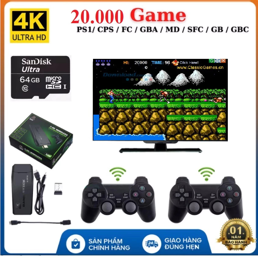 Máy Chơi Game 4 nút Không Dây 64G hơn 20.000+ Trò Chơi/ PS 10000 Game Ps1/ Ps2 /Nitendo/FC Compact/FC , kết nối HDMI. | BigBuy360 - bigbuy360.vn