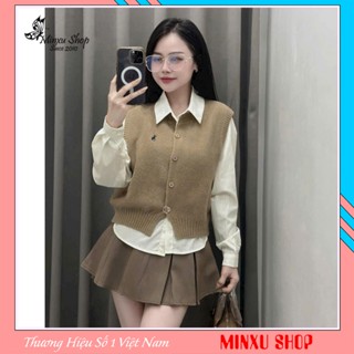 Set 2 Chi Tiết Áo Gile Phối Áo Sơ Mi Thêu Ngựa Phom Vừa Chất Len Gạo Hàng QC Minxu Shop CK12