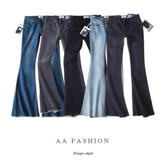 Quần jean lưng thấp cạp nông đáy ngắn eo trễ Y2K phong cách cổ điển 3 màu đen xanh nhạt