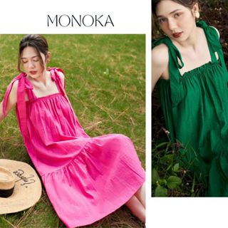  Váy 2 dây dáng dài đuôi cá thắt nơ dây vai form rộng đi biển du lịch Đầm nữ maxi hồng xanh trẻ trung hè thu T628G MONOKA 