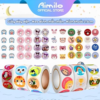 【Aimilo Cuộn 500 miếng dán hoạt hình ngộ nghĩnh, tem dán sticker thank you gói hàng, phụ kiện quà tặng