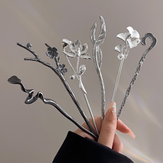 Trâm cài tóc kim loại màu trắng bạc kiểu dáng đơn giản trâm búi tóc cho nữ bằng hợp kim sáng bóng thanh lịch