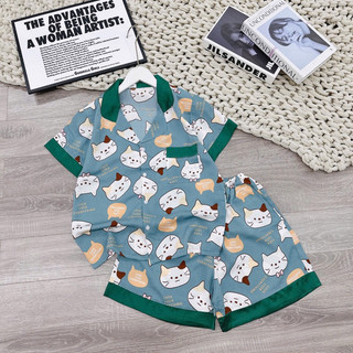bộ pyjama chất vải lụa mango mát mềm nhẹ co giãn quần đùi áo cộc freesize từ 40kg đến 60kg