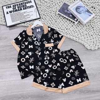 bộ pyjama chất vải lụa mango mát mềm nhẹ co giãn quần đùi áo cộc freesize từ 40kg đến 60kg