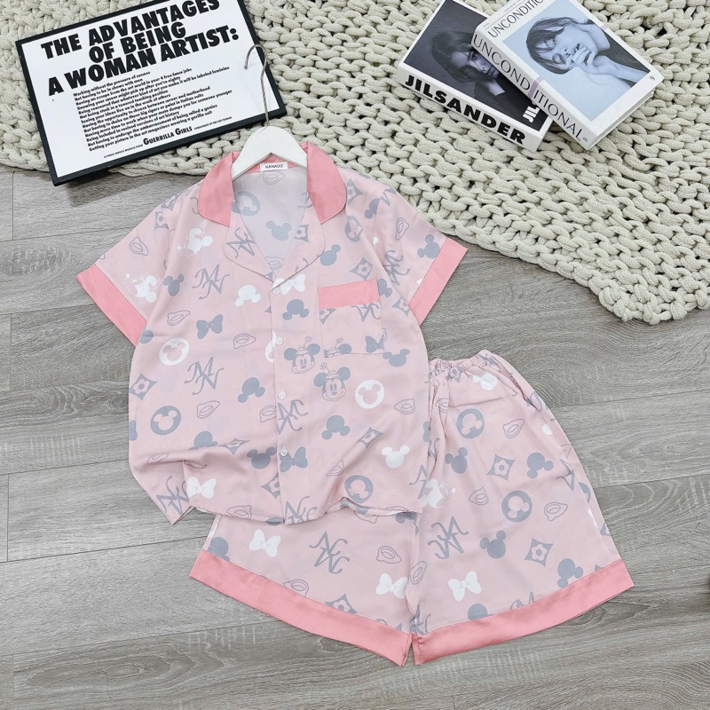bộ pyjama chất vải lụa mango mát mềm nhẹ co giãn quần đùi áo cộc freesize từ 40kg đến 60kg