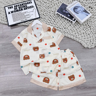 bộ pyjama chất vải lụa mango mát mềm nhẹ co giãn quần đùi áo cộc freesize từ 40kg đến 60kg