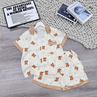  Bộ Pijama chất liệu lụa mango mịn quần đùi áo cộc co giãn nhẹ 40 đến 60kg mặc vừa 