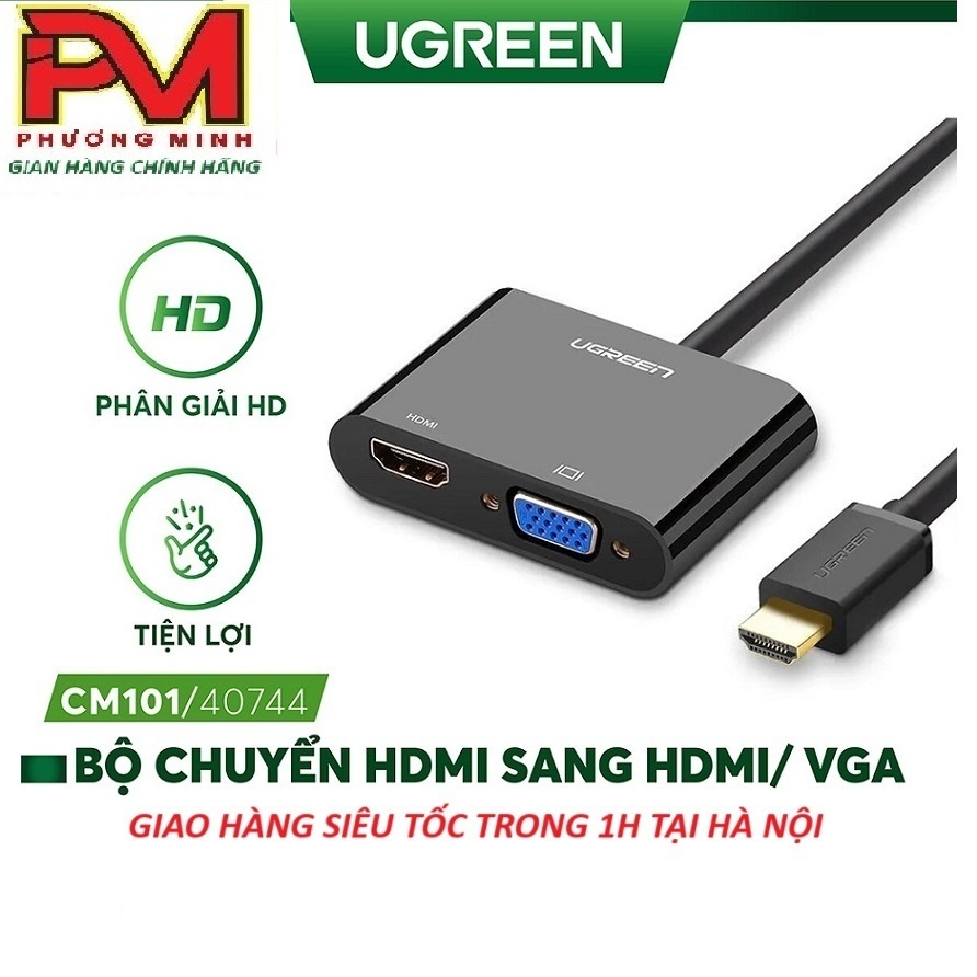 Cáp chuyển đổi HDMI sang HDMI+VGA (hỗ trợ nguồn 5V + Audio 3.5) dài 30cm UGREEN 40744 - Hàng chuẩn c