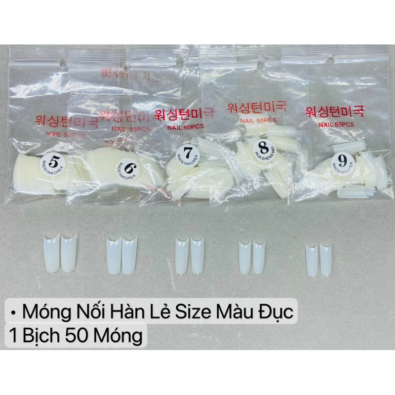 móng tip lẻ size màu đục 5,6,7,8,9 bịch 50 móng