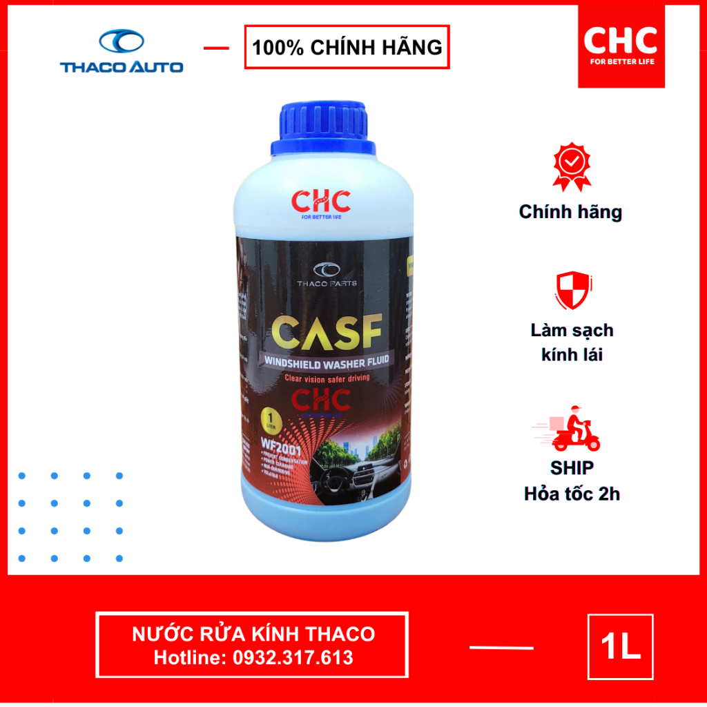 Nước rửa kính ôtô xịn chính hãng THACO CASF, sử dụng cho xe KIA, Huyndai, Toyota, Honda (bình 1L)