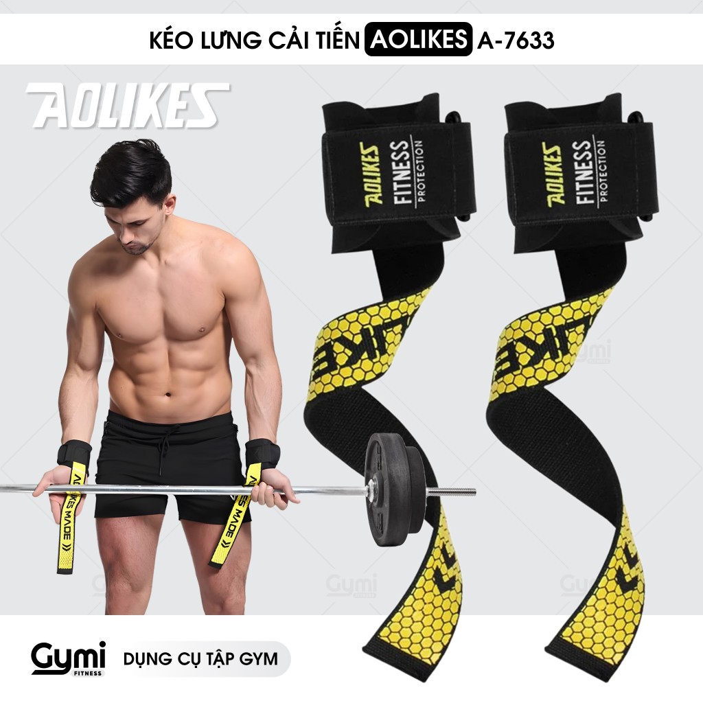 [1 Đôi] Dây Kéo Lưng Cải Tiến Aolikes AL-7633 - Quấn Cổ Tay Nâng Tạ, Đu Xà, Tập Gym Chính Hãng - AL7