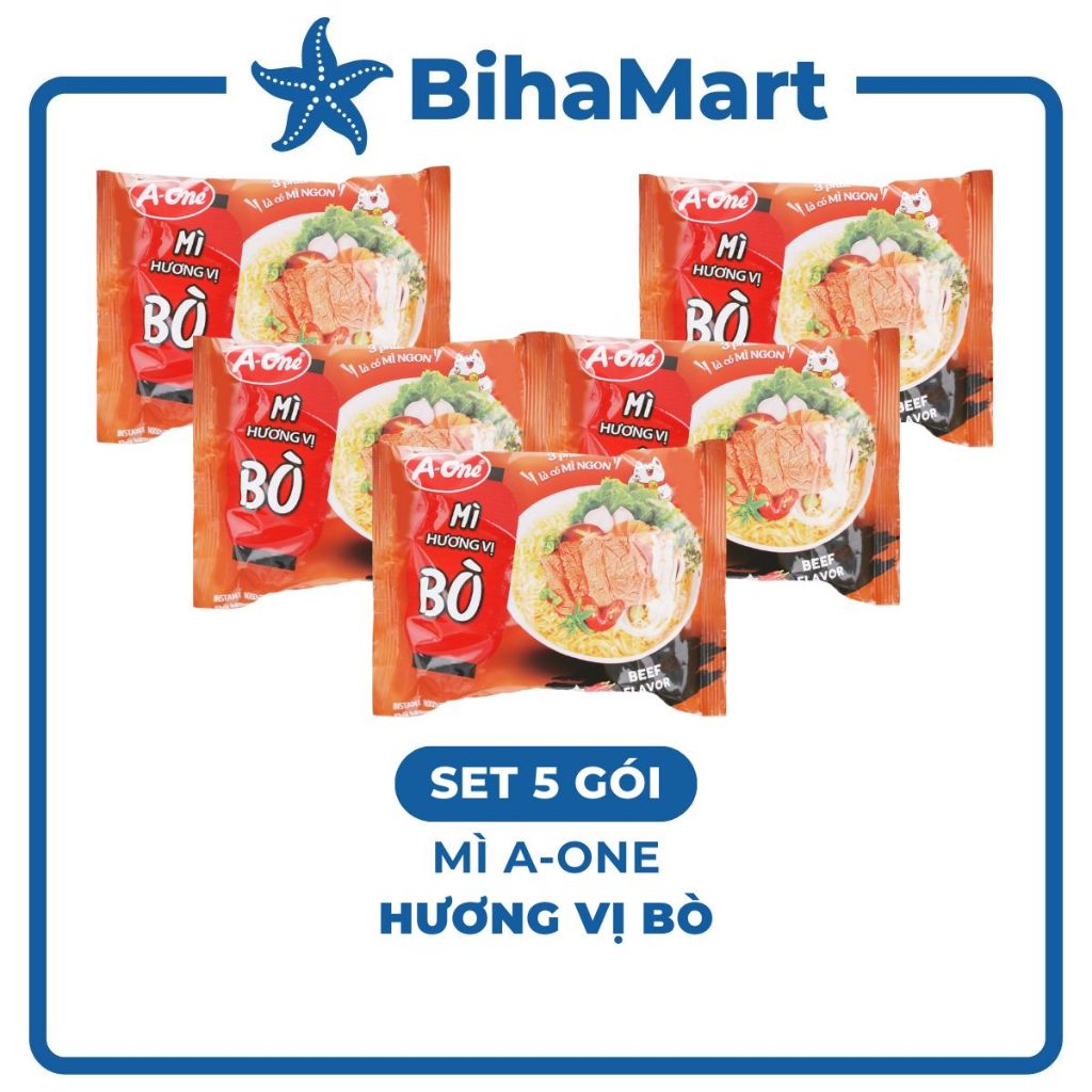 [SET 5 GÓI] - A ONE - Mì A-One gói hương vị Bò, Mì Bò A-One, Mì ăn liền A-One vị Bò, Mì Aone ăn liền