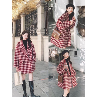  Áo Khoác Dạ Dài Hàn Quốc Nữ Hoạ Tiết Đỏ Kẻ Ô Hàng quảng châu cao cấp chất liệu dày dặn ấm áp #Y1236 