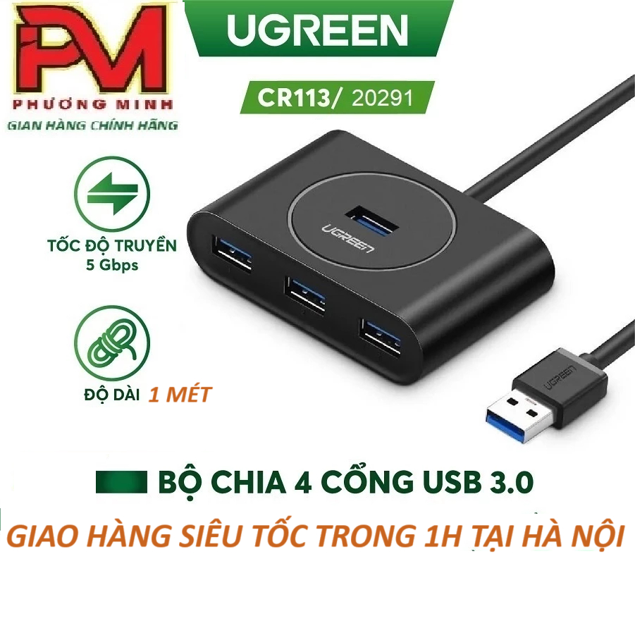 Bộ Chia USB 4 Cổng 3.0 UGREEN 20291 Dây Dài 1m - Hàng Chính hãng