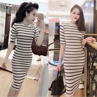 váy kẻ tay lỡ cập nhật xu hướng trendy thịnh hành ( Nhập mã voucher để nhận khuyến mãi)