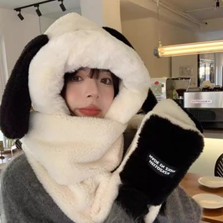  Mũ len lông cừu nón len trùm đầu chó Pacha dễ thương với đôi tai to kèm khăn quàng cổ bao tay 3 trong 1 