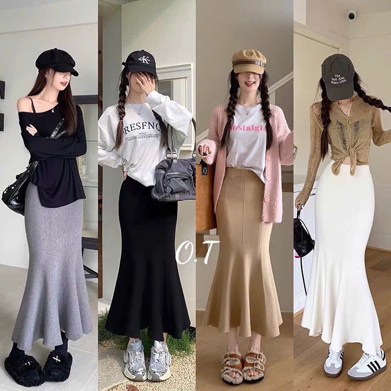  Chân váy len đuôi cá  chân váy đuôi cá dáng thon ôm sát tôn dáng chất len dày dặn co giãn tốt hàng QCCC loại 1 _LaRoSa 