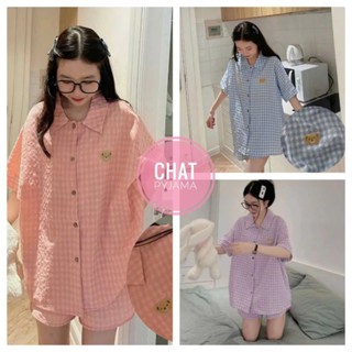 Mã 03 Sét bộ đùi Pyjama kẻ xốp cổ Hàn siêu xinh.