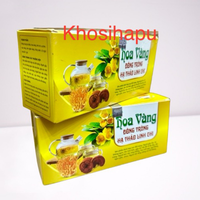 Trà thảo mộc Ðông trùng hạ thảo hồng sâm linh chi xạ đen hoa vàng cúc vàng thanh nhiệt mát gan thải độc detox giải khát