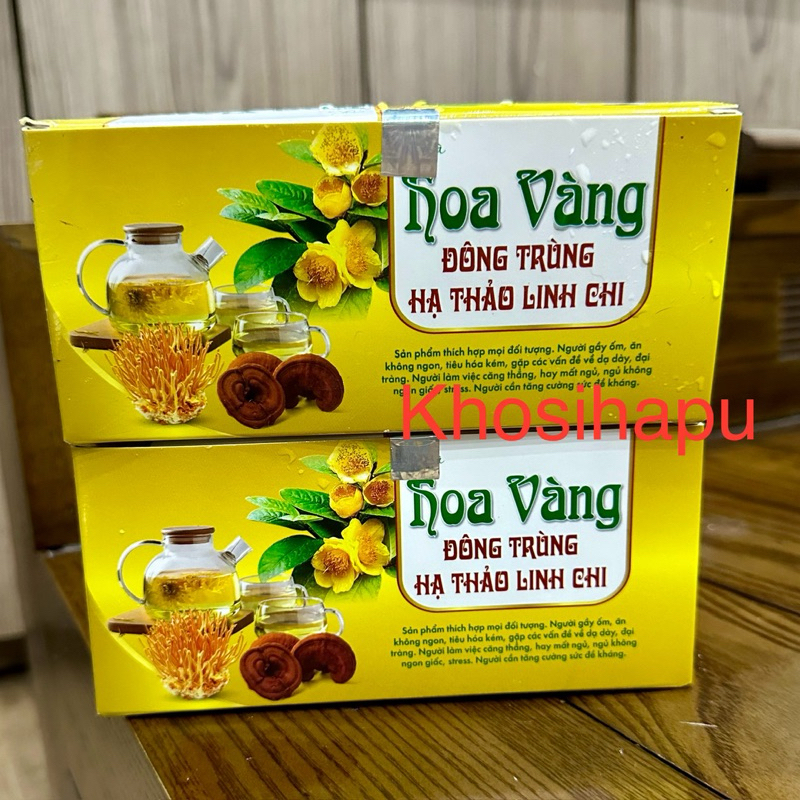 Trà thảo mộc Ðông trùng hạ thảo hồng sâm linh chi xạ đen hoa vàng cúc vàng thanh nhiệt mát gan thải độc detox giải khát