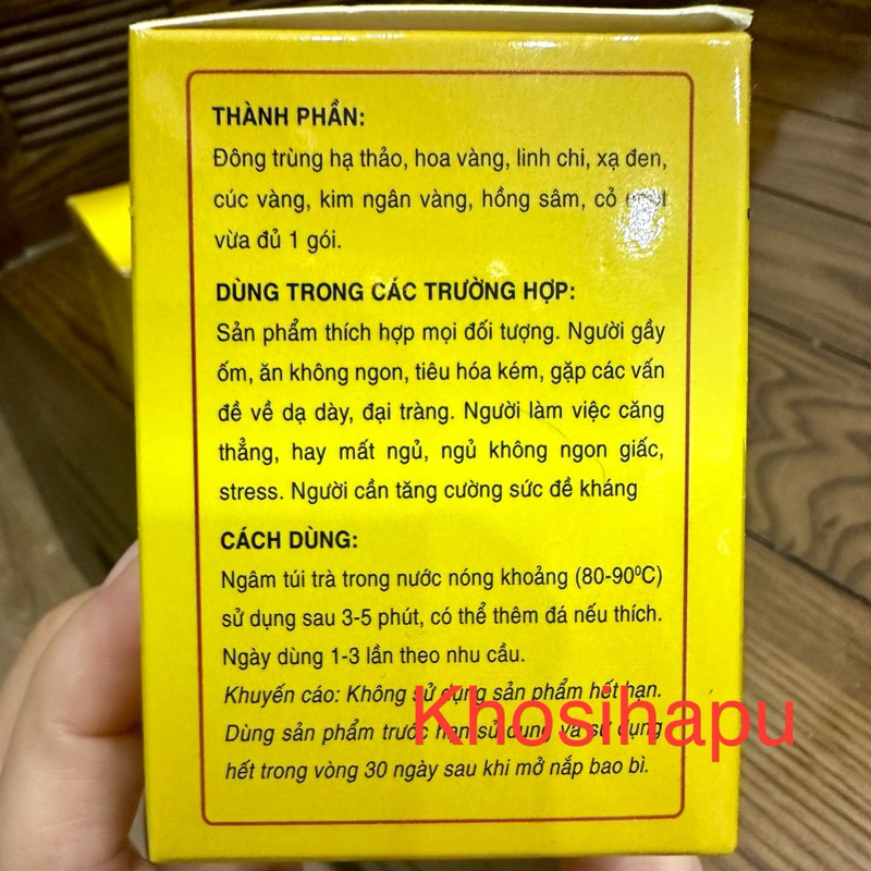 Trà thảo mộc Ðông trùng hạ thảo hồng sâm linh chi xạ đen hoa vàng cúc vàng thanh nhiệt mát gan thải độc detox giải khát