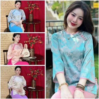 Đồ Lam Đi Chùa # Mẫu Gấm Hỷ Cổ Lệch Cực Sang # Quần Áo Nữ Cao Cấp