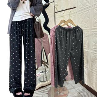 Quần nỉ nữ ống suông, họa tiết nơ cute, quần dài nữ cute hình nơ, chất liệu nỉ gân dày dặn